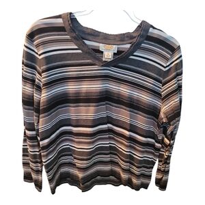 Talbots Woman Petities Striped V Neck Top 1X
